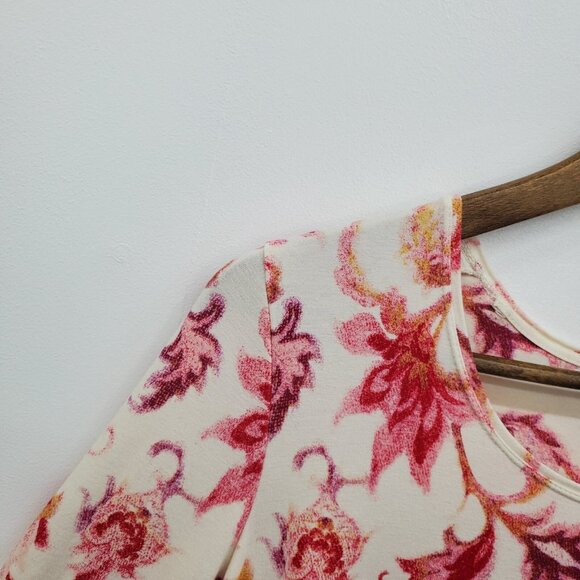 Chico's Womens Floral Layering Tee T-Shirt‎ Size 0 Small Long Sleeve Pink White - Picture 9 of 14